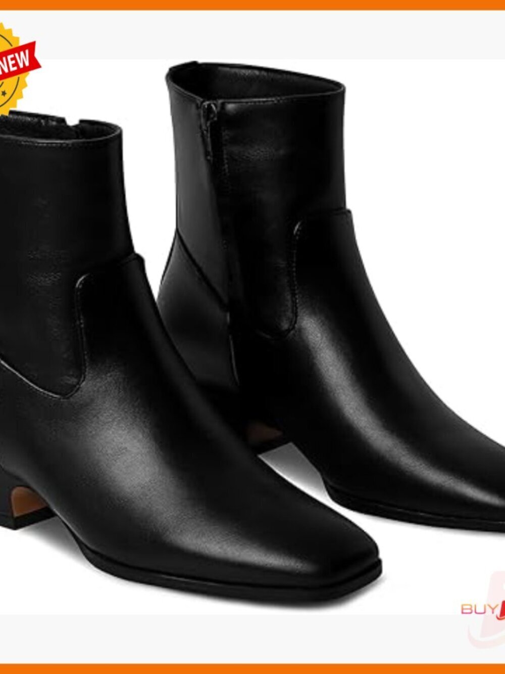 Square Toe Ankle Booties with Chunky Block Heel Side Zipper Comfortable